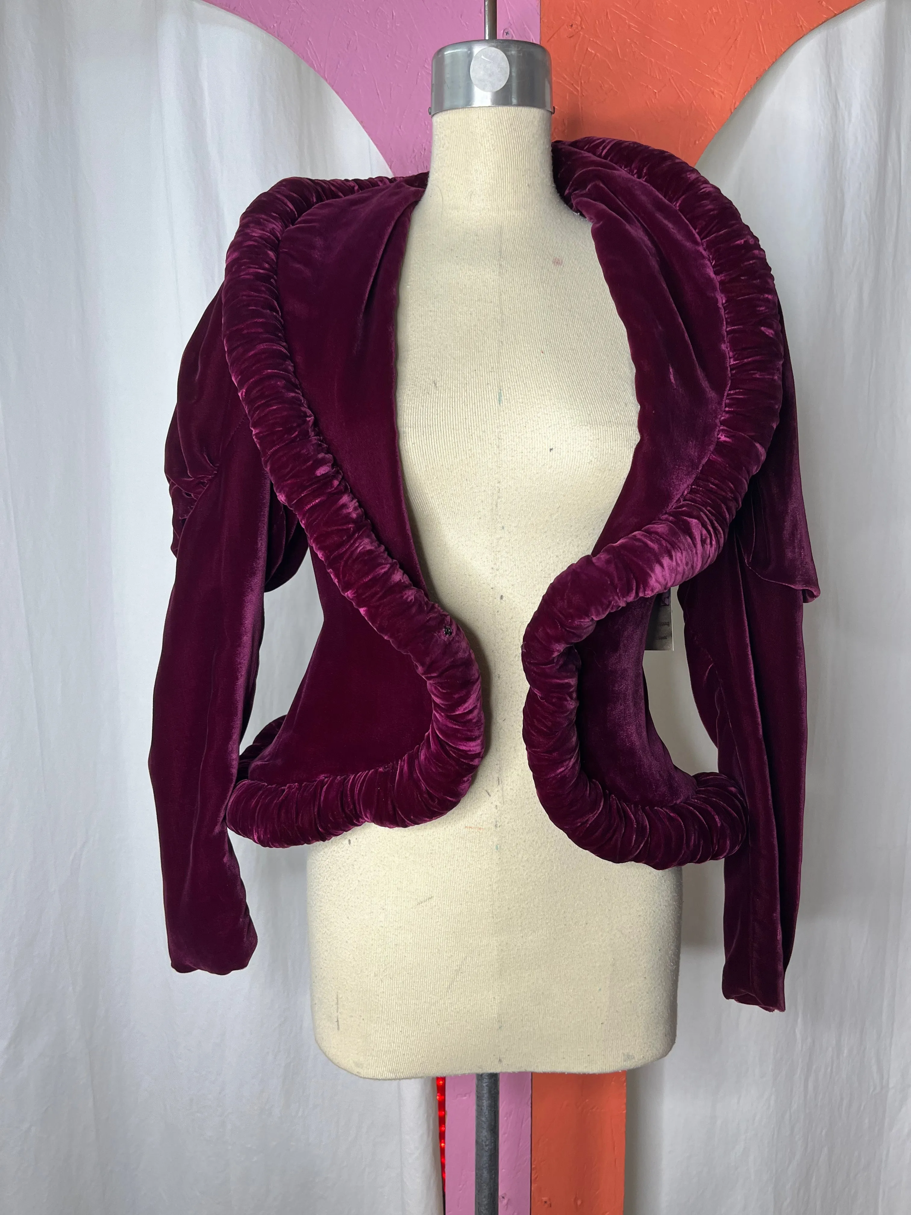 Vintage 1930s | Stunning Plum Velvet Jacket Blazer Wearable Art | Size S