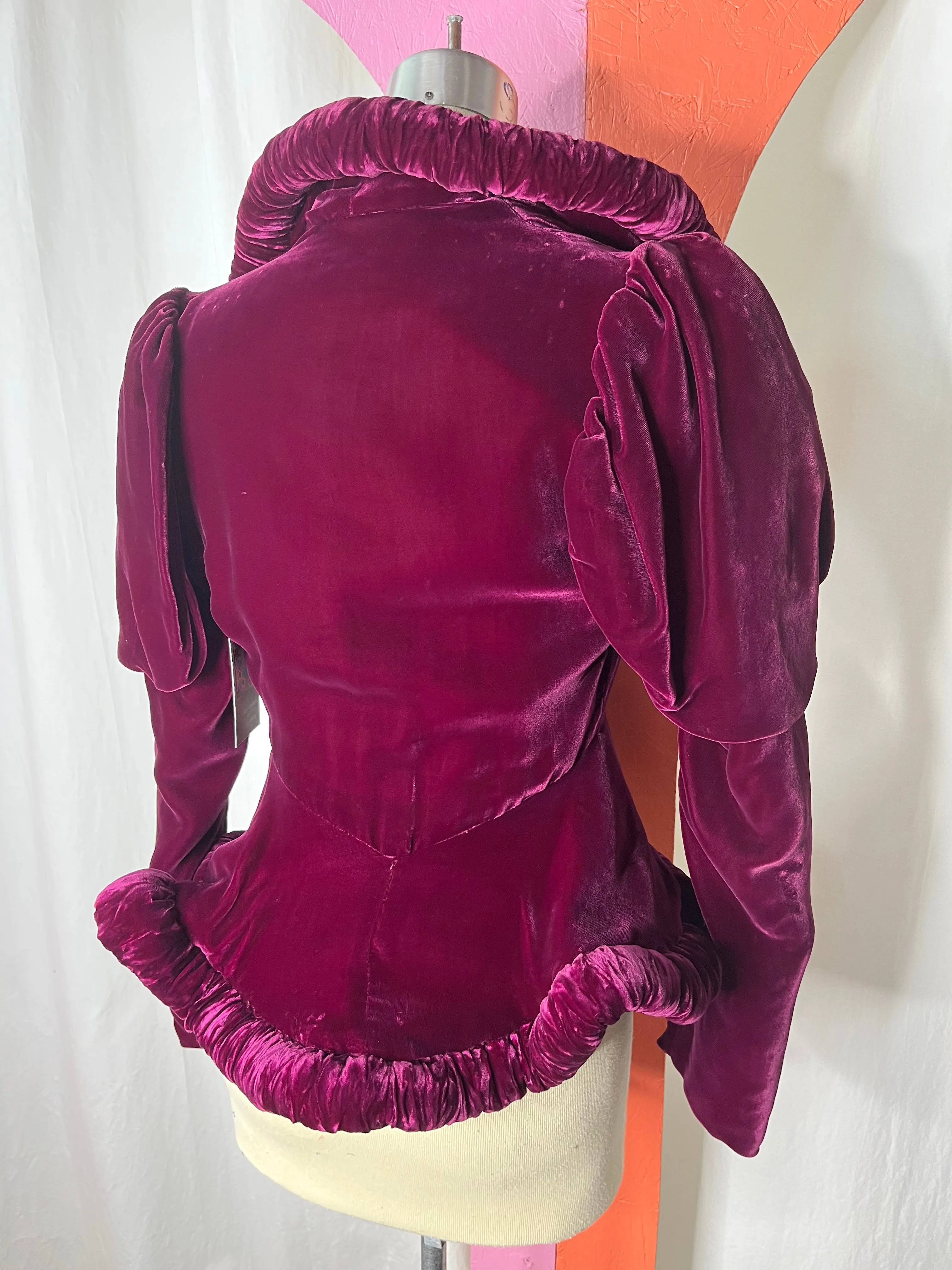 Vintage 1930s | Stunning Plum Velvet Jacket Blazer Wearable Art | Size S