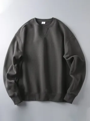 Vintage Highweight Men'S Solid Color Casual Loose Round Neck Long Sleeve Sweatshirt