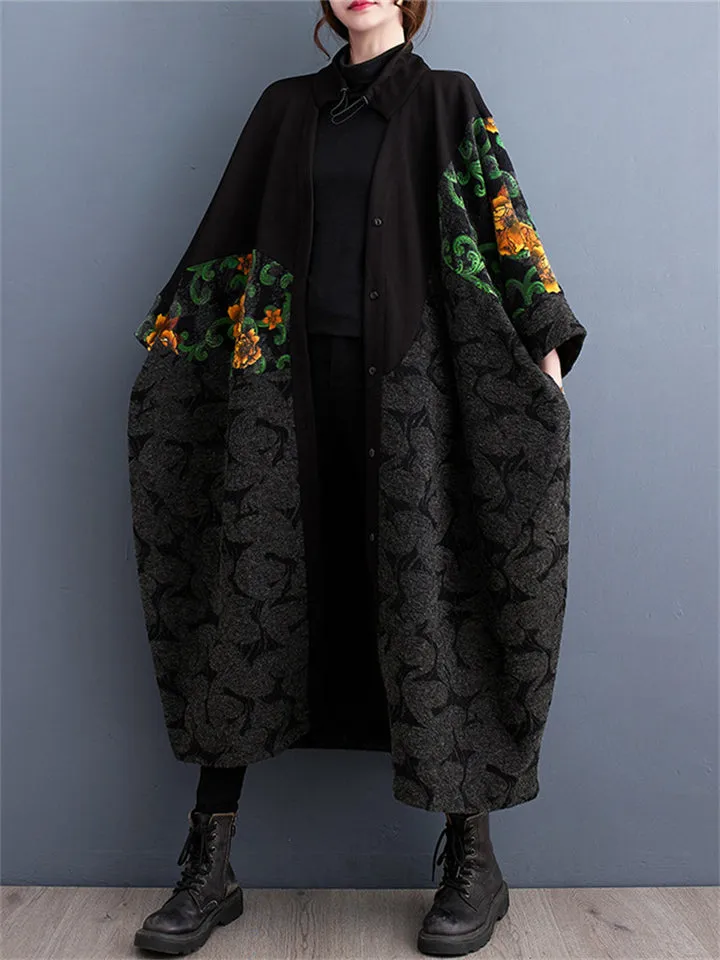 Vintage Jacquard Windproof Button Up Overcoat for Lady