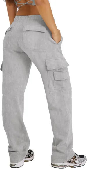 Waitfairy Wide Leg Sweatpants Women Cargo Pants for Girls High Waisted Baggy Sweatpants for Women Casual Pants with Pockets