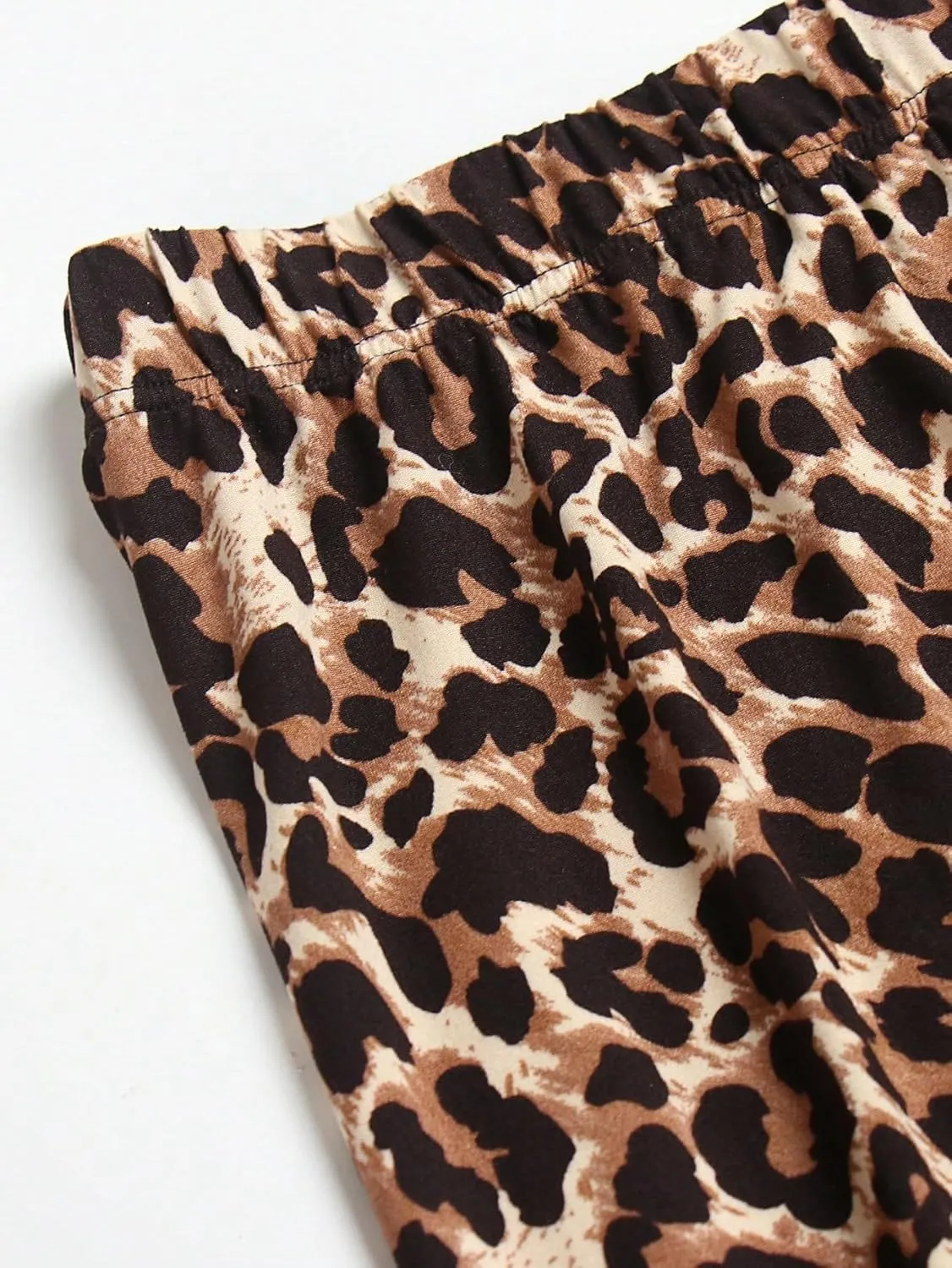 WDIRARA Women's Plus Size Leopard Print Elastic Waist Flare Bell Bottom Ruffle Hem Long Pants