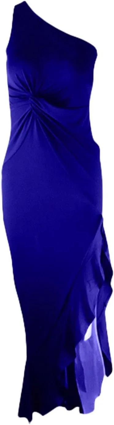 Wedding Guest Dress for Women 2025,Women's Slim One Shoulder Ruched Split Mermaid Dress Evening Cocktail Maxi Dresses