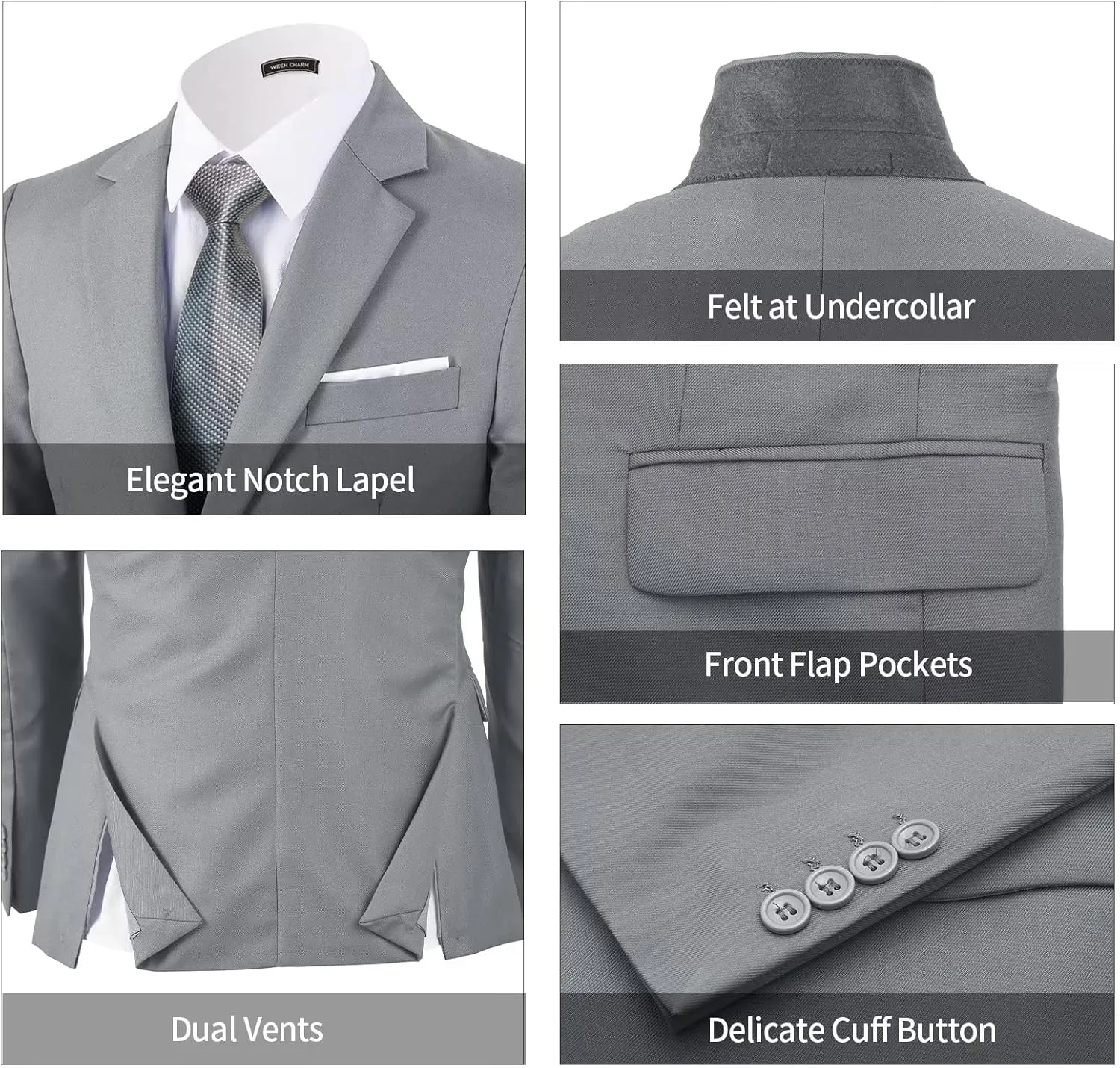 WEEN CHARM Men's 3-Piece Slim Fit Suit Set-2-Button Blazer,Vest & Pants-Formal Wedding,Prom,Party & Business Tuxedo