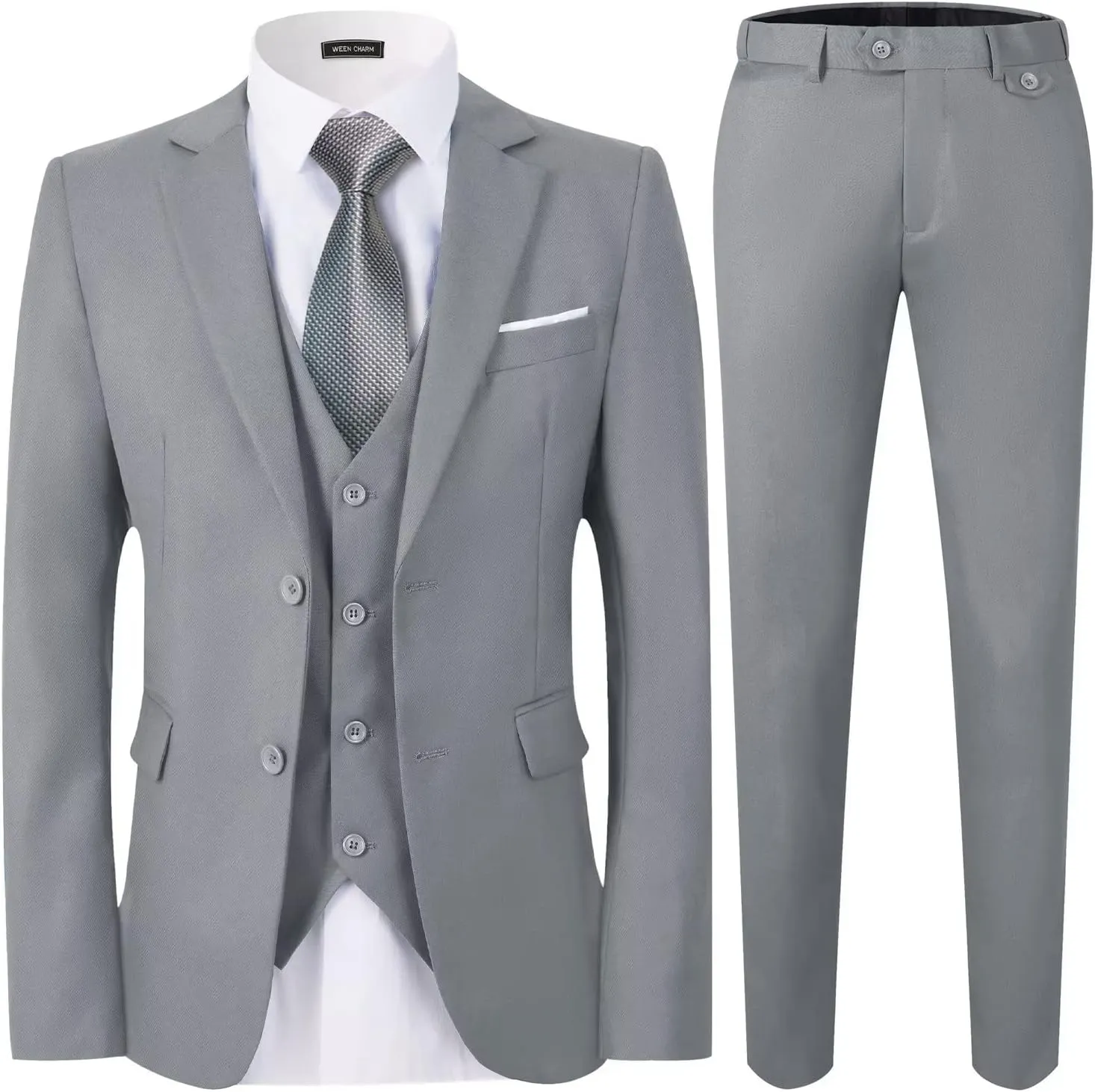 WEEN CHARM Men's 3-Piece Slim Fit Suit Set-2-Button Blazer,Vest & Pants-Formal Wedding,Prom,Party & Business Tuxedo