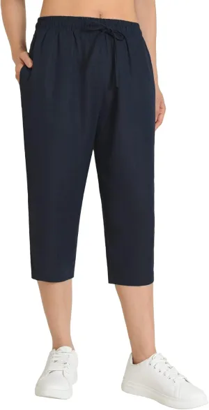 Weintee Women's Petite Linen Capris Capri Pants with Pockets
