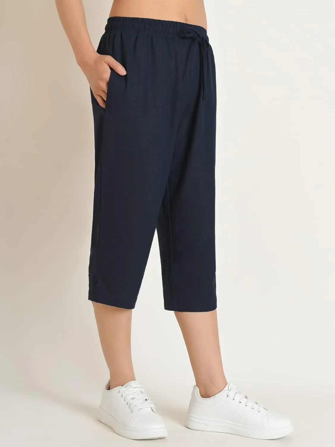 Weintee Women's Petite Linen Capris Capri Pants with Pockets