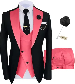 Wemaliyzd Men's 3 Piece Suit Slim Fit, Notch Lapel Tux Single Breasted Vest & Pants