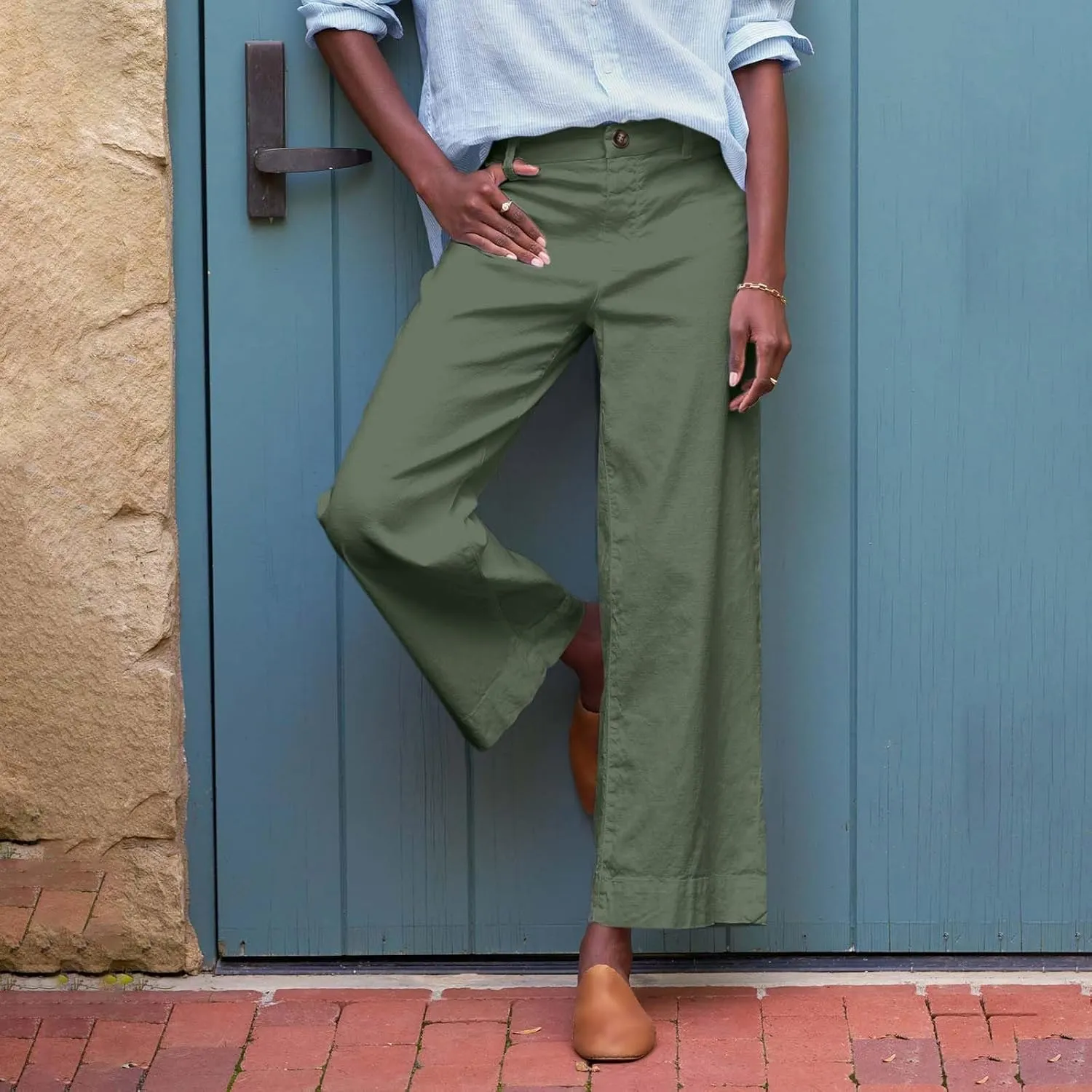 Wide Leg Cropped Pants for Women Linen Trousers for Woman Boho Pant Trendy Summer Work Pants for Women 2025