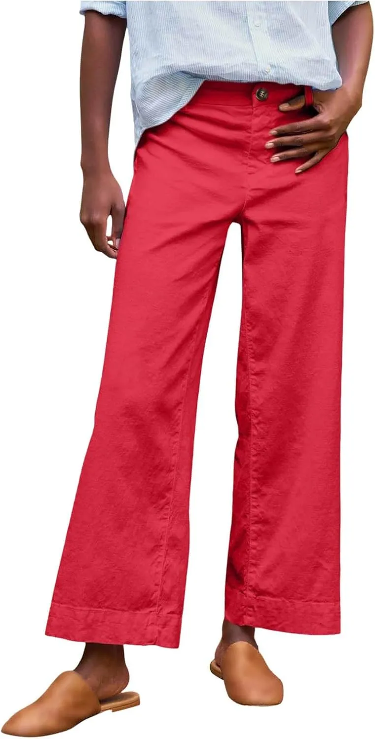 Wide Leg Cropped Pants for Women Linen Trousers for Woman Boho Pant Trendy Summer Work Pants for Women 2025