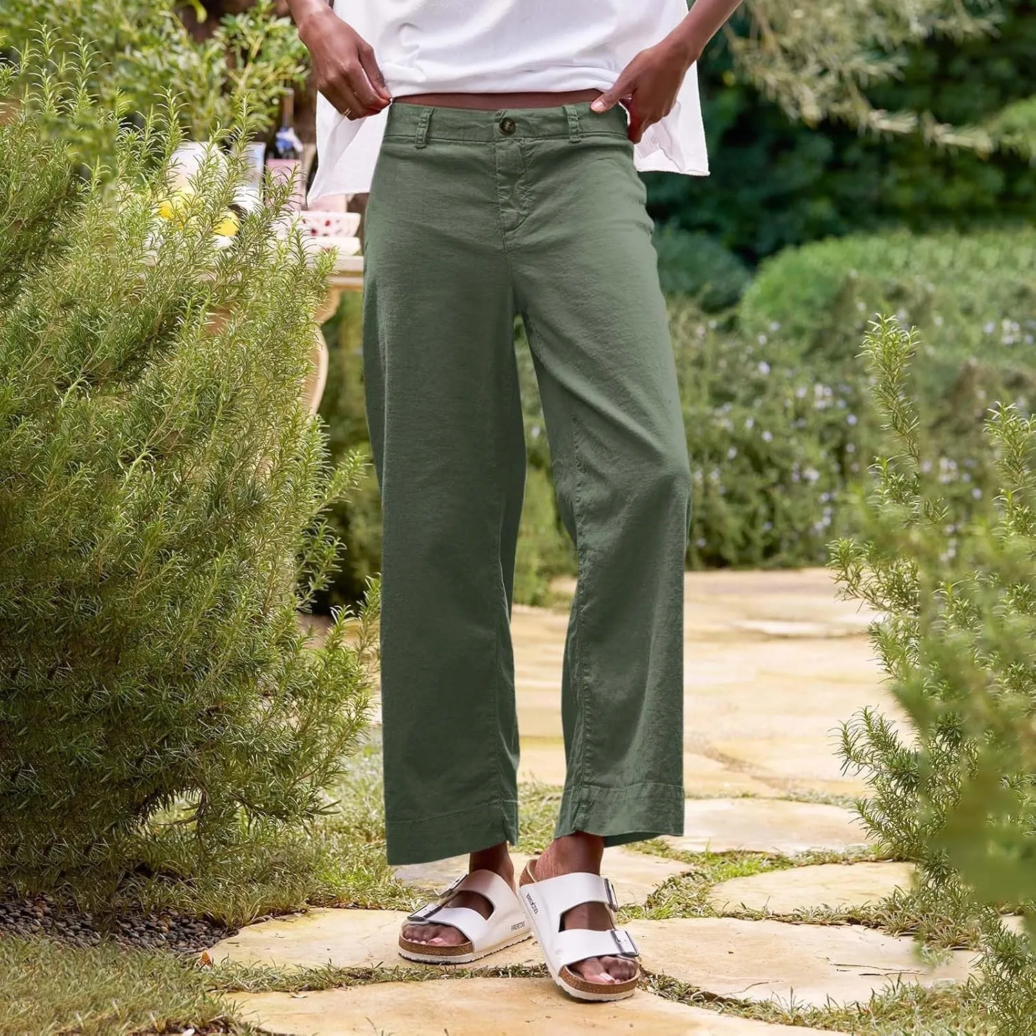 Wide Leg Cropped Pants for Women Linen Trousers for Woman Boho Pant Trendy Summer Work Pants for Women 2025
