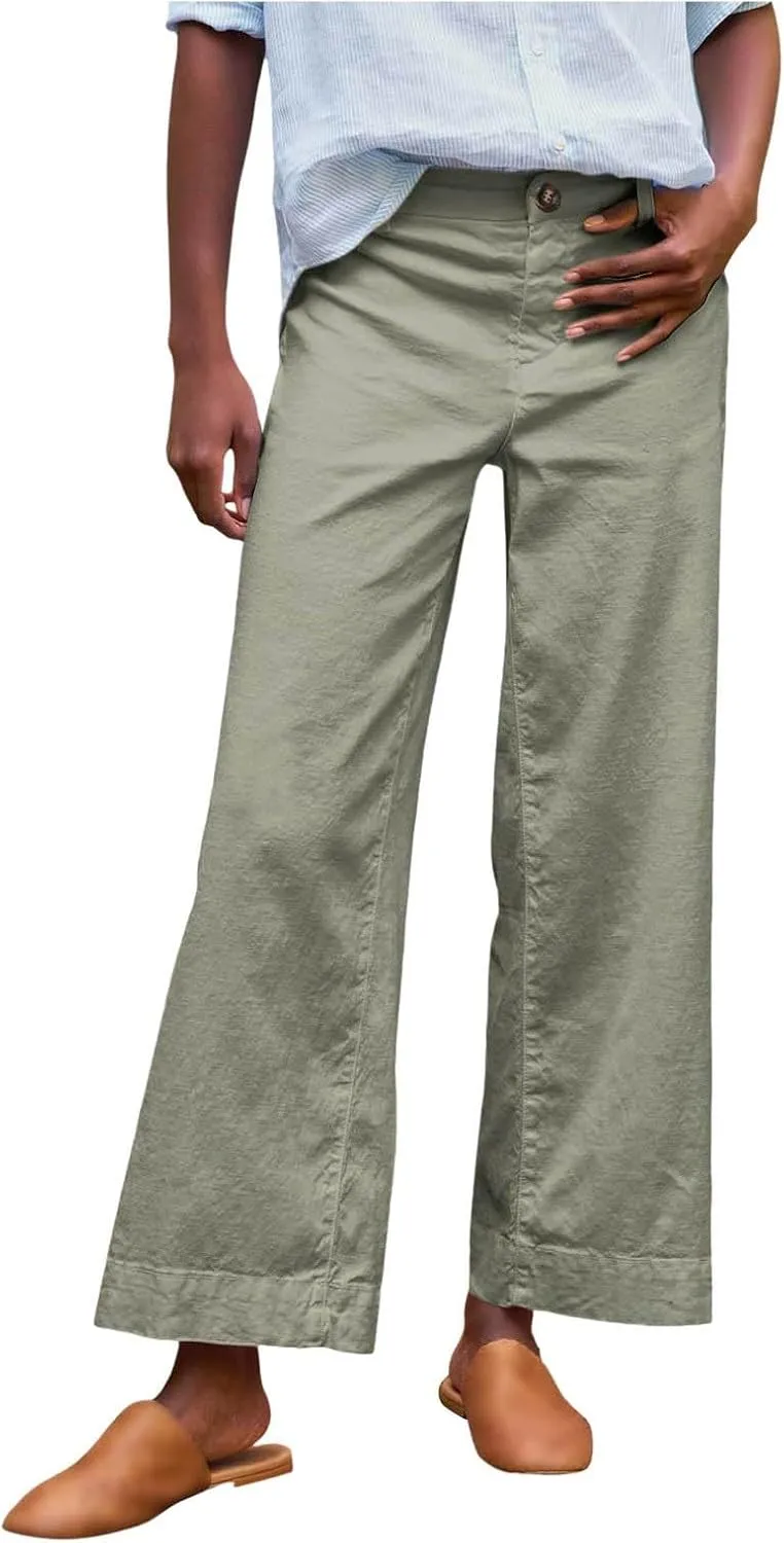 Wide Leg Cropped Pants for Women Linen Trousers for Woman Boho Pant Trendy Summer Work Pants for Women 2025