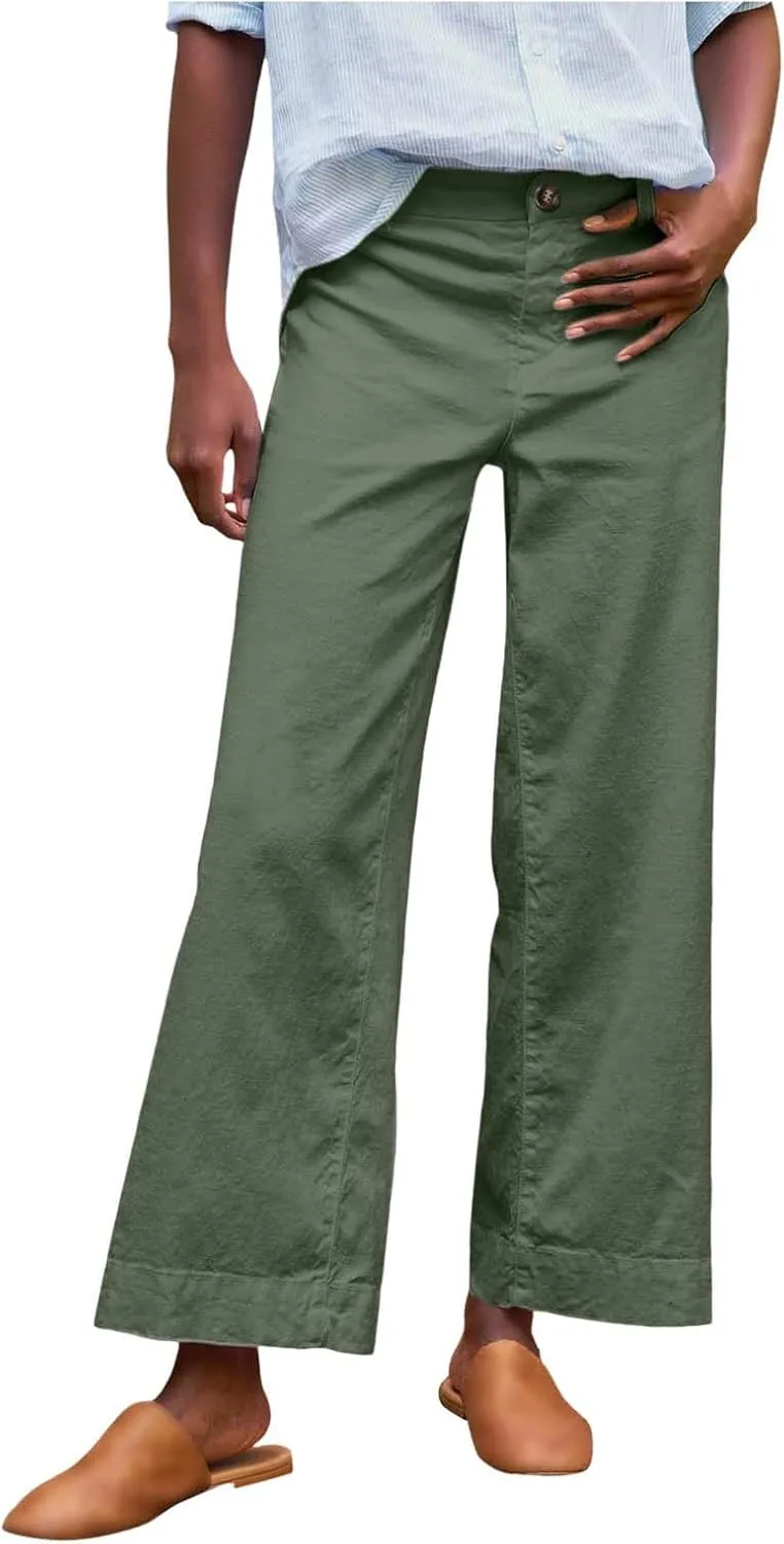 Wide Leg Cropped Pants for Women Linen Trousers for Woman Boho Pant Trendy Summer Work Pants for Women 2025