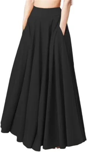 Women Long Skirts High Waist Solid Beach Skirts Women's Midi Pleated Skirt.