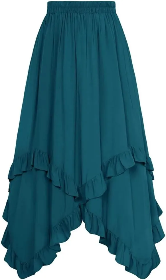 Women Lotus Leaves Swing Skirt Casual Elastic A-Line Long Skirts Women's Pleated Midi Skirt