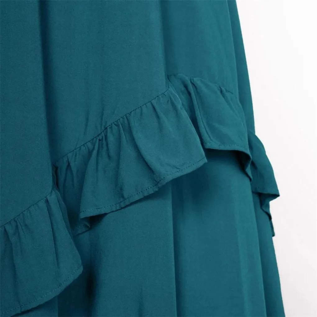 Women Lotus Leaves Swing Skirt Casual Elastic A-Line Long Skirts Women's Pleated Midi Skirt