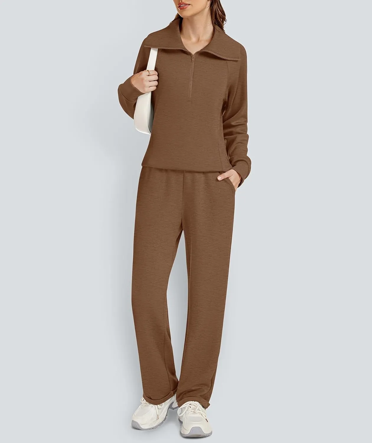 Women's 2 Piece Sets Sweatsuit Lapel Half Zip Sweatshirt Sweatpants Lounge Matching Sets Fall Outfits