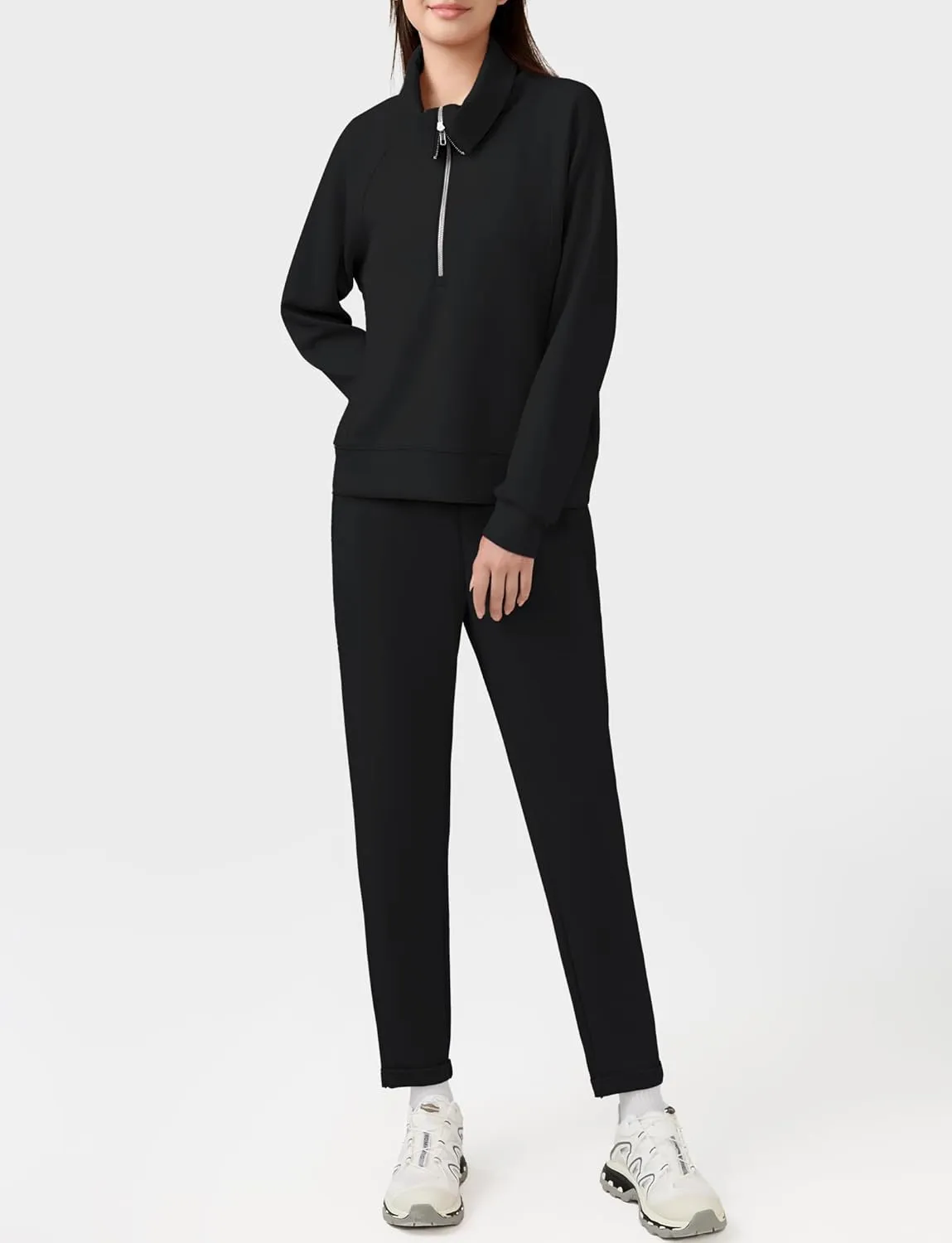 Women's 2 Piece Sets Sweatsuit Lapel Half Zip Sweatshirt Sweatpants Lounge Matching Sets Fall Outfits