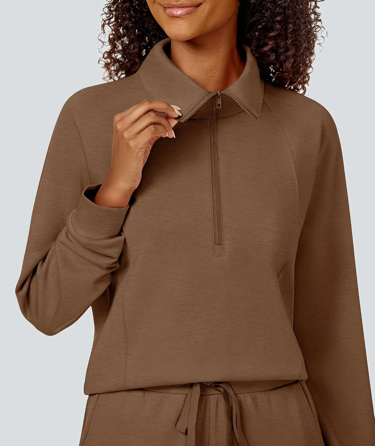 Women's 2 Piece Sets Sweatsuit Lapel Half Zip Sweatshirt Sweatpants Lounge Matching Sets Fall Outfits