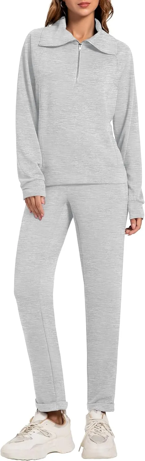 Women's 2 Piece Sets Sweatsuit Lapel Half Zip Sweatshirt Sweatpants Lounge Matching Sets Fall Outfits