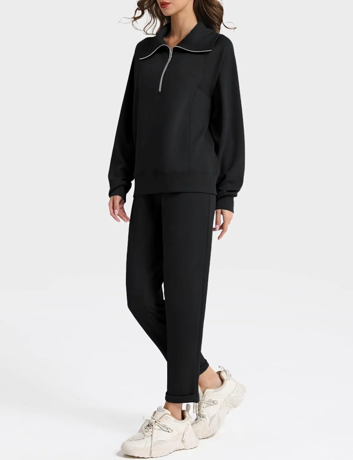 Women's 2 Piece Sets Sweatsuit Lapel Half Zip Sweatshirt Sweatpants Lounge Matching Sets Fall Outfits