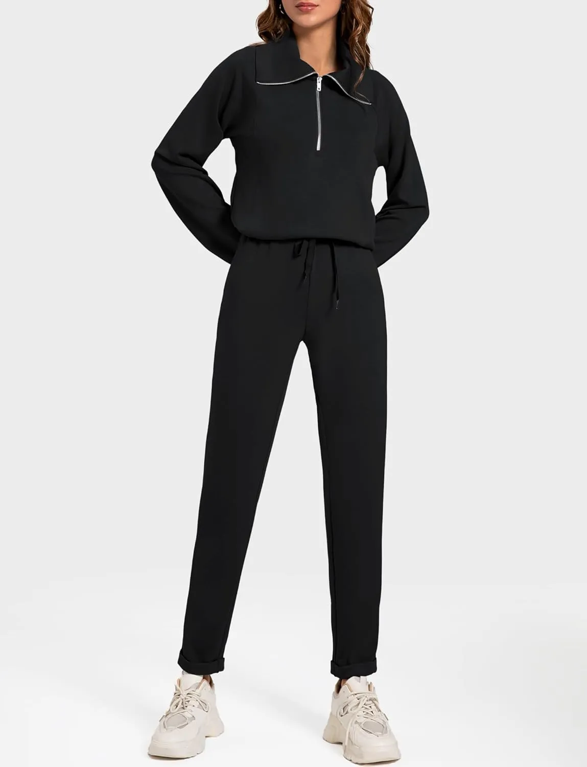 Women's 2 Piece Sets Sweatsuit Lapel Half Zip Sweatshirt Sweatpants Lounge Matching Sets Fall Outfits