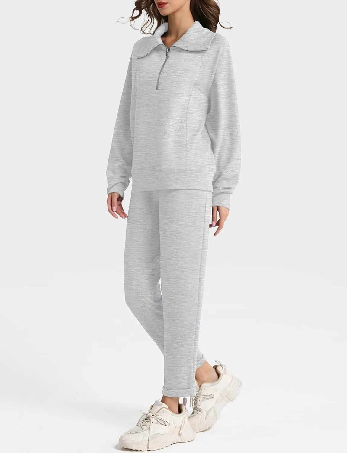 Women's 2 Piece Sets Sweatsuit Lapel Half Zip Sweatshirt Sweatpants Lounge Matching Sets Fall Outfits