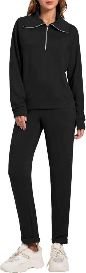 Women's 2 Piece Sets Sweatsuit Lapel Half Zip Sweatshirt Sweatpants Lounge Matching Sets Fall Outfits