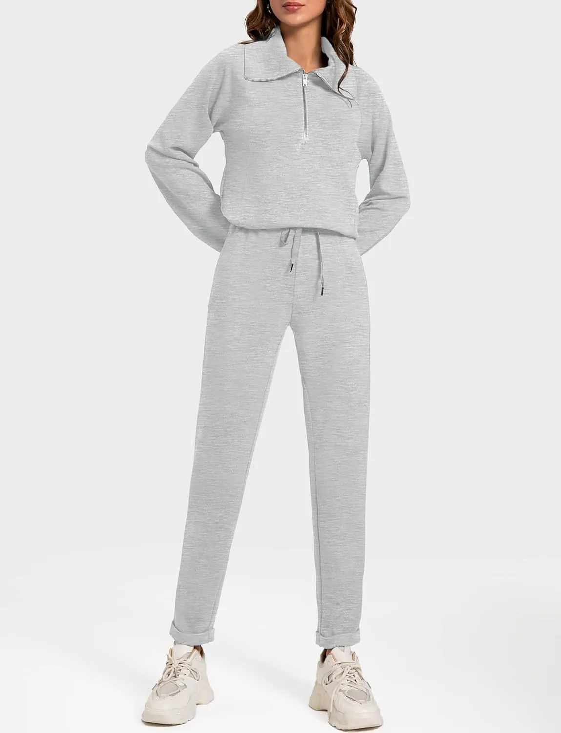 Women's 2 Piece Sets Sweatsuit Lapel Half Zip Sweatshirt Sweatpants Lounge Matching Sets Fall Outfits