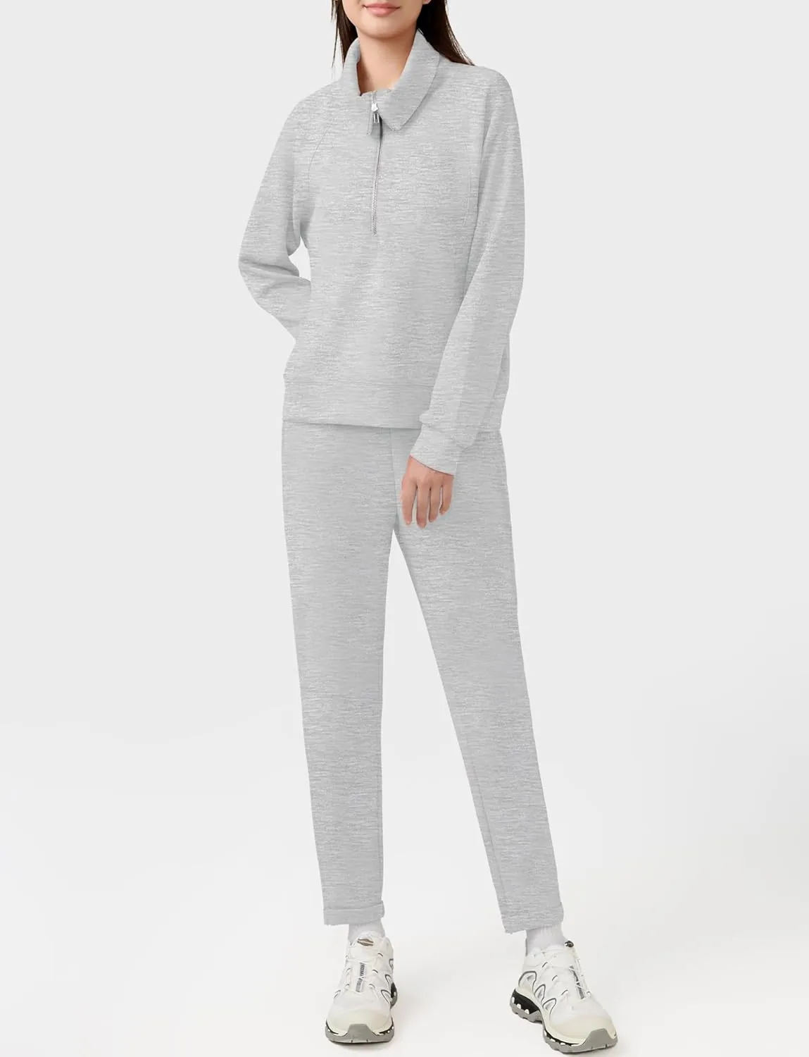 Women's 2 Piece Sets Sweatsuit Lapel Half Zip Sweatshirt Sweatpants Lounge Matching Sets Fall Outfits