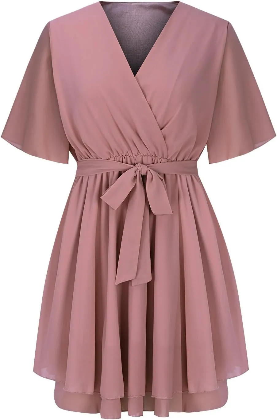 Women's 2025 Summer Wrap Dress Short Sleeve Flowy Casual V Neck Ruffle Mini Dresses Chiffon Spring Dresses for Women