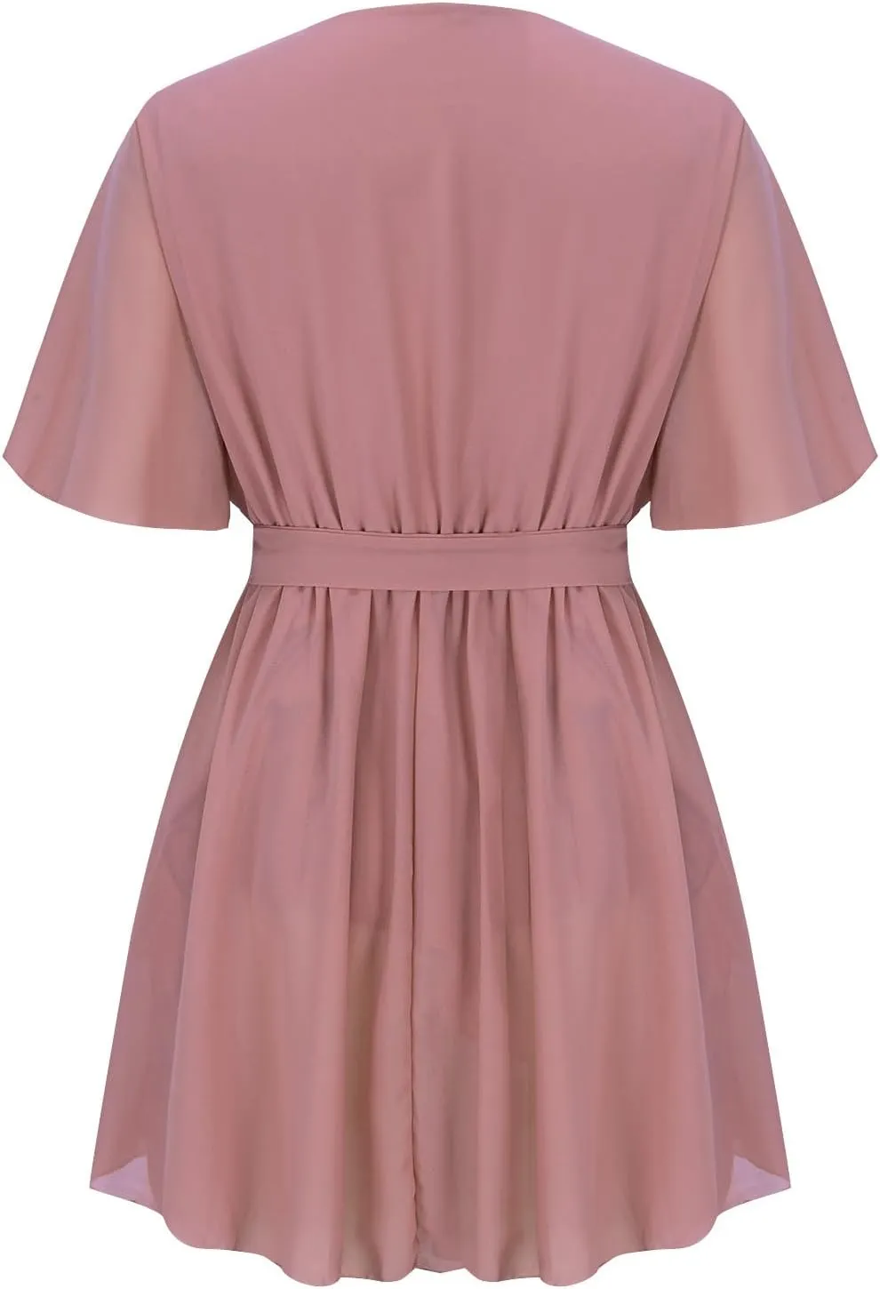 Women's 2025 Summer Wrap Dress Short Sleeve Flowy Casual V Neck Ruffle Mini Dresses Chiffon Spring Dresses for Women