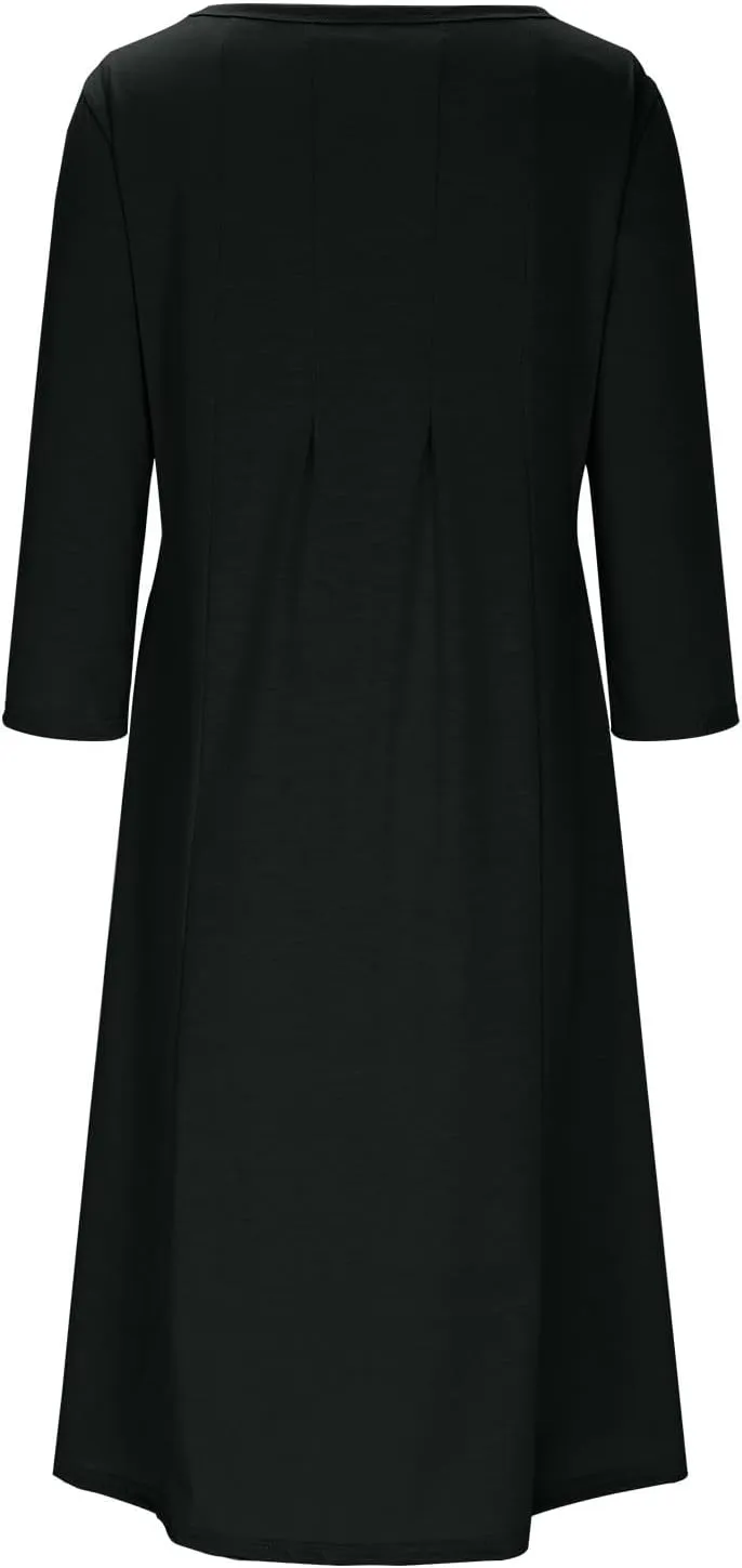 Womens A-line Midi Long Dress Trendy 3/4 Sleeve Plus Size Casual Spring Fall Dresses Crew Neck Shirt Long Tunic Dress
