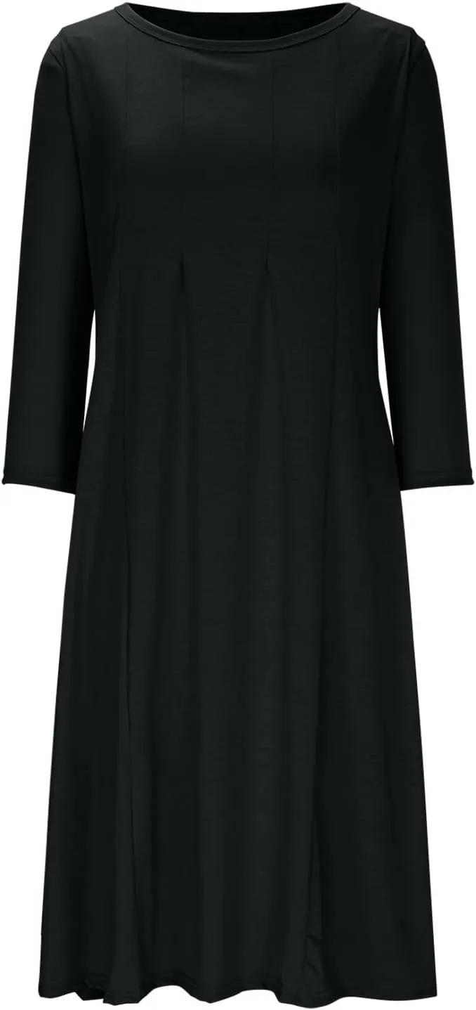 Womens A-line Midi Long Dress Trendy 3/4 Sleeve Plus Size Casual Spring Fall Dresses Crew Neck Shirt Long Tunic Dress