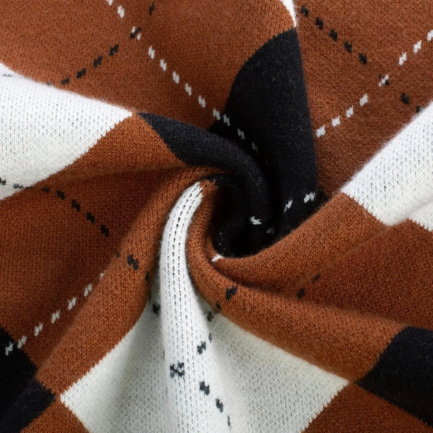 Womens Argyle Preppy Cardigan Sweater Casual V Neck Button Down Knit Cardigan Color Block Shrugs S-2XL