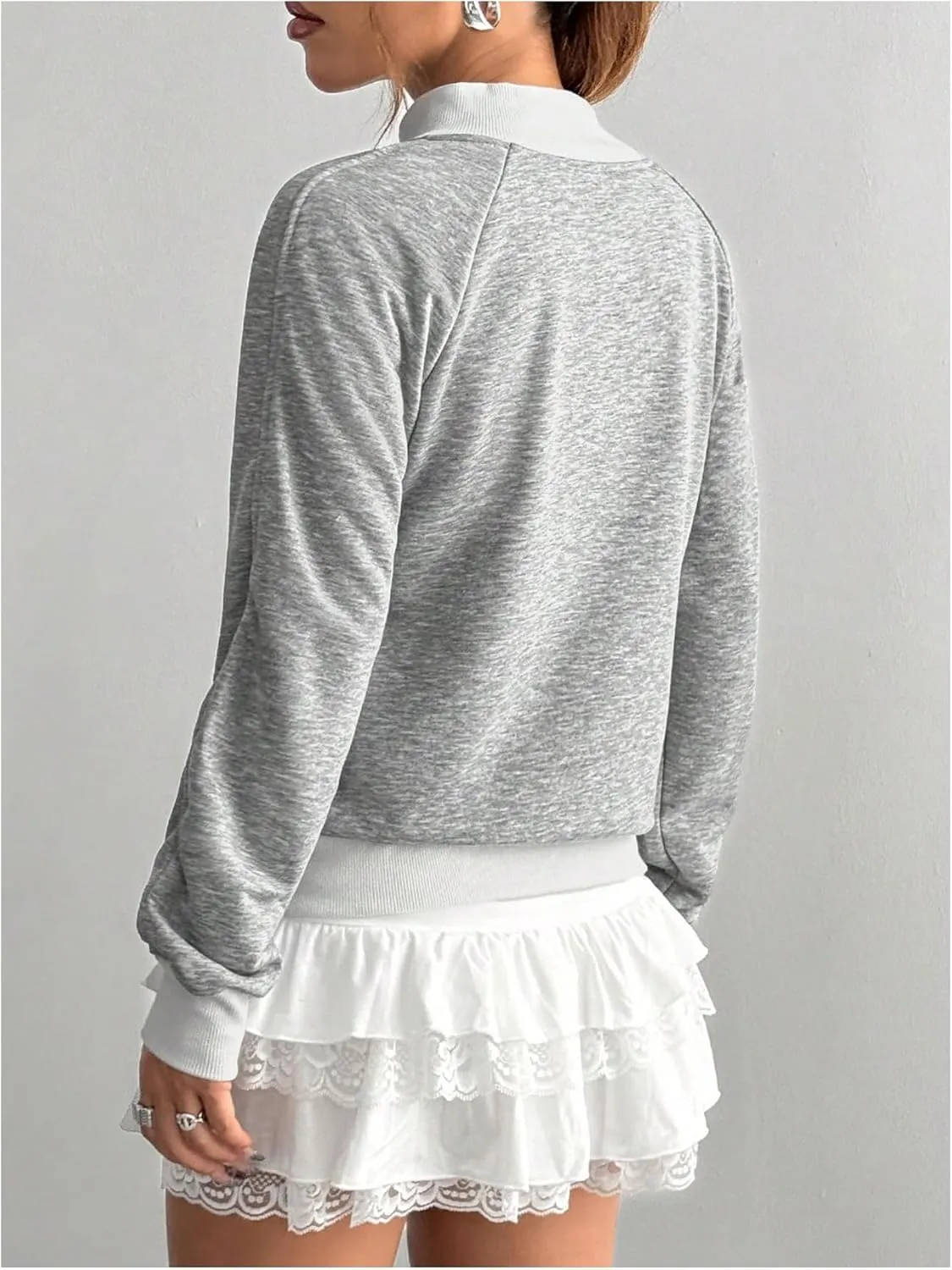 Women's Bow Print Zip Up Jacket Long Sleeve Mock Neck Sweatshirt