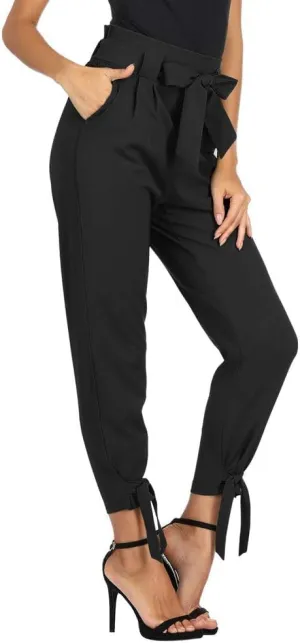 Women's Casual Pants Solid High Waist Self Tie Belted Pencil Trouse