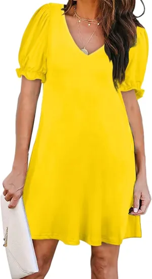 Womens Causal Summer Dresses Fashion Short Sleeve V Neck Mini Dresses Sexy Vacation Sun Dresses Womens Tshirt Dress