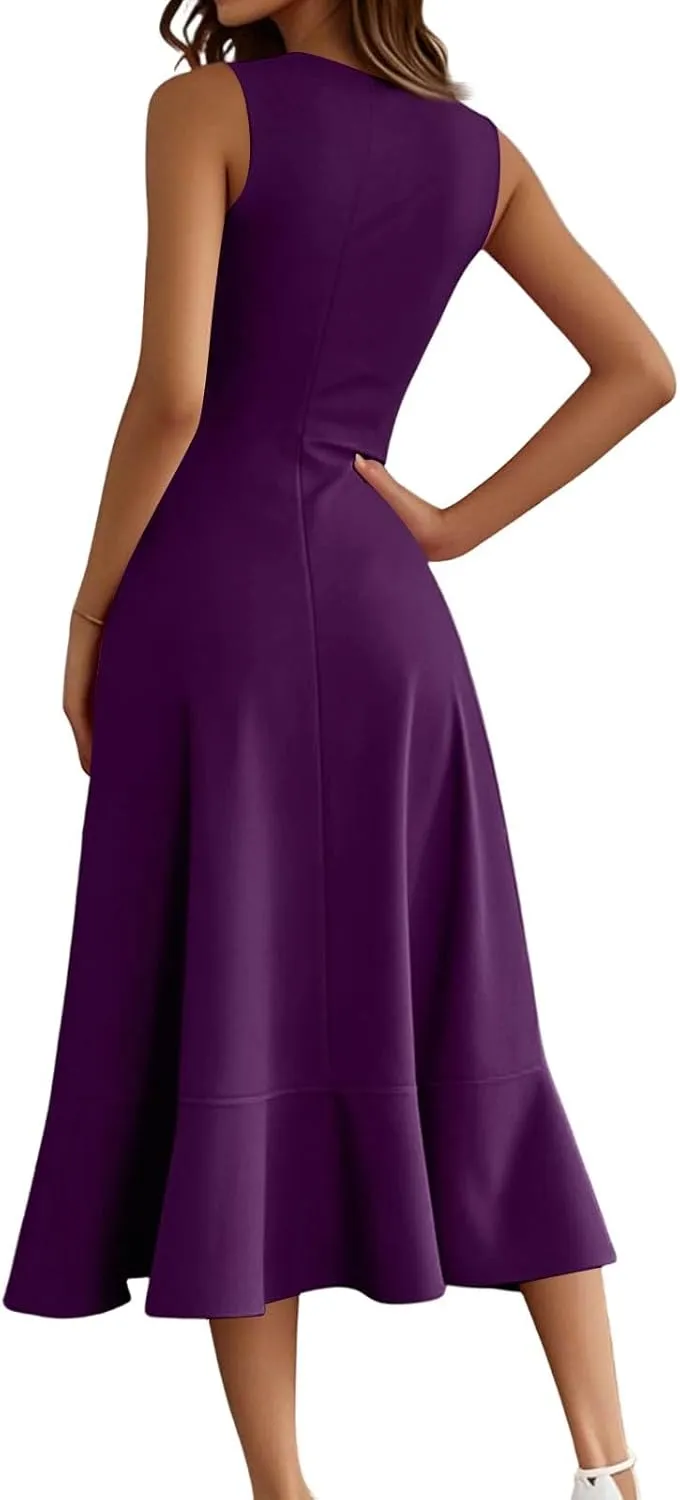 Women's Cocktail Party Formal Wedding Guest Church Dresses A Line High Low Ruffled Split Hem Party Midi Dresses
