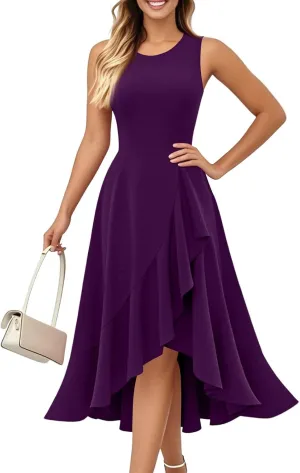 Women's Cocktail Party Formal Wedding Guest Church Dresses A Line High Low Ruffled Split Hem Party Midi Dresses