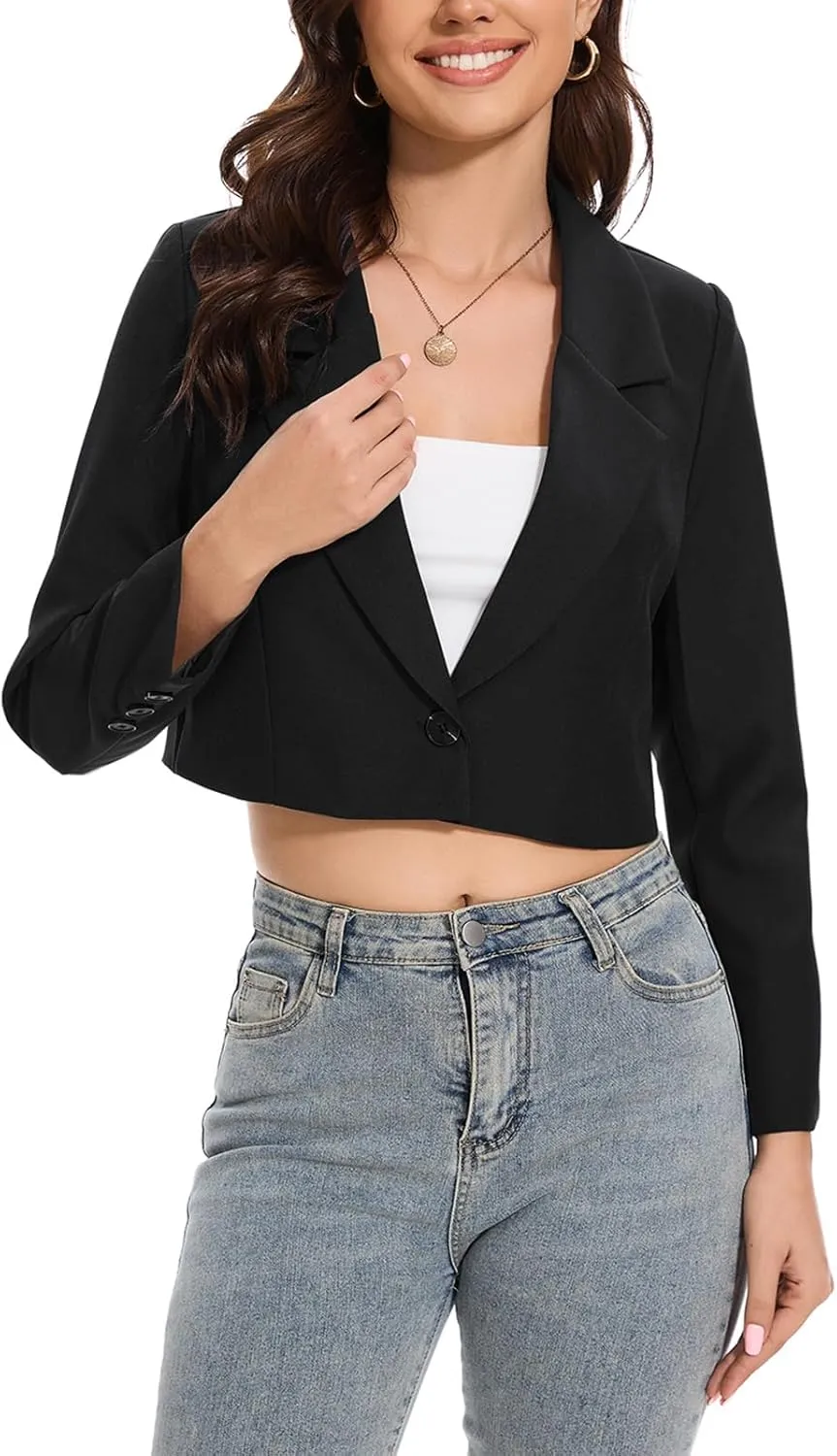 Women's Cropped Blazer Jacket 2025 Blazer Jackets Long Sleeve Lightweight Lapel Button Office Work Suit Jacket