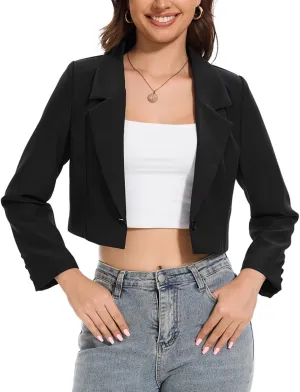 Women's Cropped Blazer Jacket 2025 Blazer Jackets Long Sleeve Lightweight Lapel Button Office Work Suit Jacket