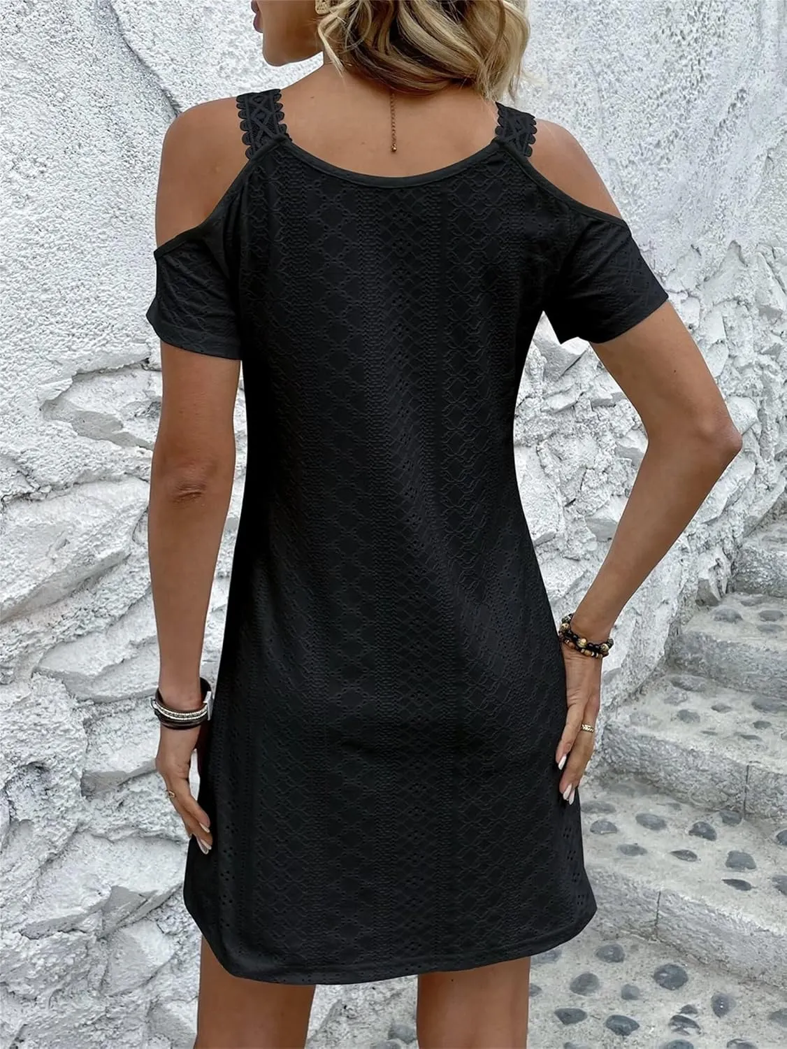 Womens Cute Summer Dresses Casual Short Sleeve V Neck Sundress Women Fashion Vacation Boho Dresses Mini Beach Dresses