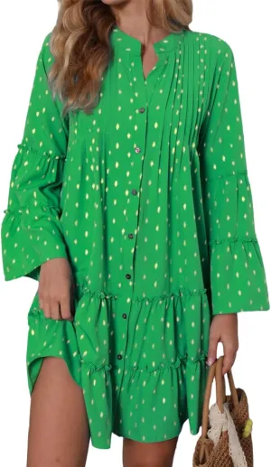 Womens Fashion Summer Dresses Long Sleeve Polka Dot Mini Dresses Womens Flowy Dresses Vacation Beach Dress Plus Size