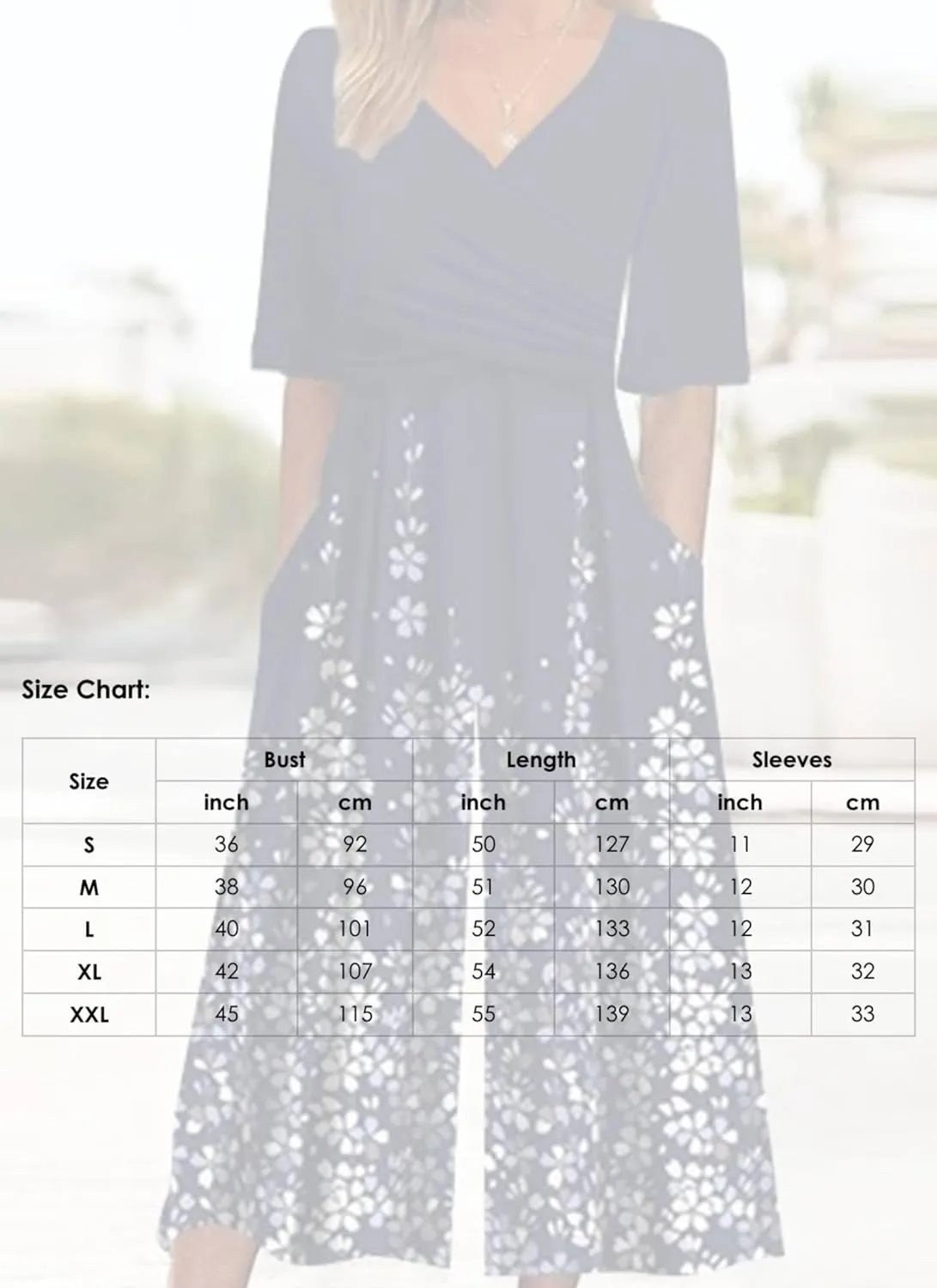 Women's Navy V-Neck Short Sleeve White Floral Print Jumpsuit with Pockets Wide Leg Causal One Piece Outfits 2025 Fashion