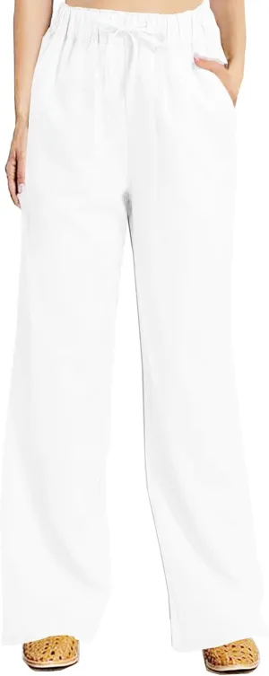 Women's Pants Casual Summer Trousers Drawstring Waist Sweatpants Lightweight Cotton Linen Wide Leg Pants