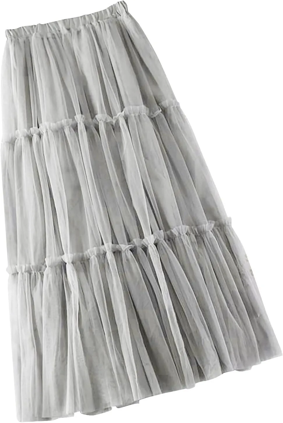 Women's Pleated Skirt Midi Swing Skirt Double-Layered Mesh Midi Skirt Elastic High Waist Swing A-Line Tulle Skirt