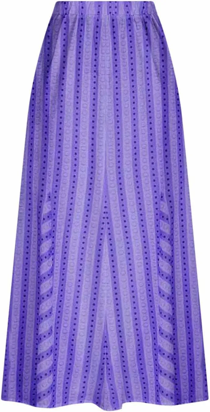 Womens Stripe Skirt Trendy Casual Elastic High Waisted Skirt Loose Fit Pleated Flowy Swing Maxi Skirts with Pockets