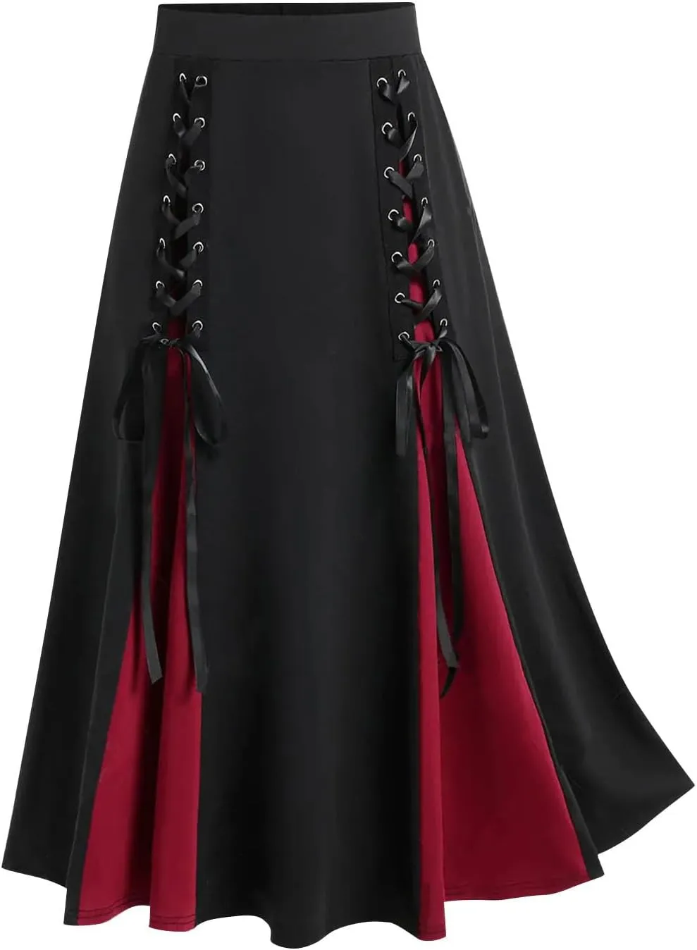 Womens Victorian Skirt High Waist Medieval Midi Dress Gothic Pleated Skirts Vintage Steampunk Dress Lace Up Goth Skirt