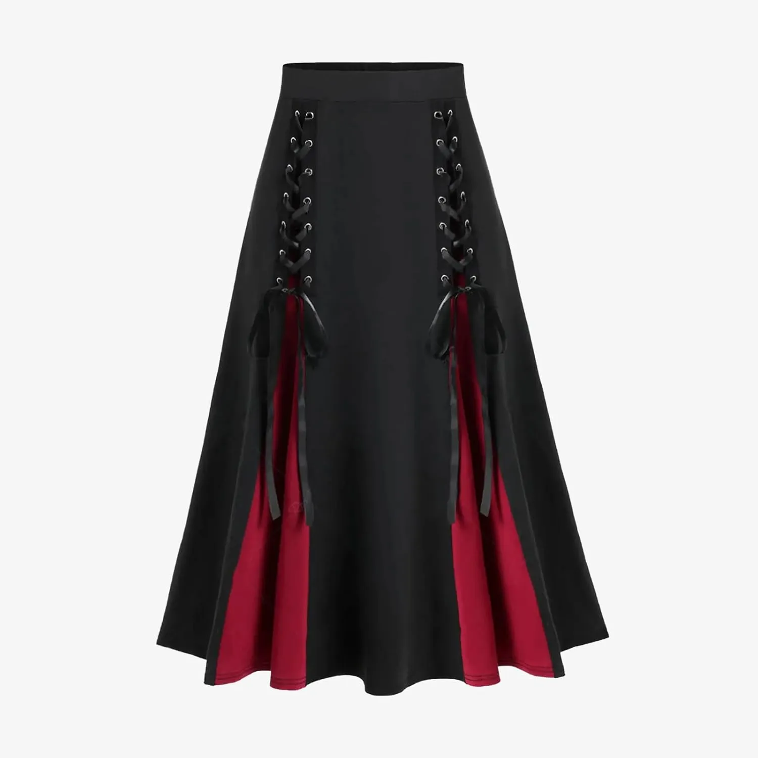 Womens Victorian Skirt High Waist Medieval Midi Dress Gothic Pleated Skirts Vintage Steampunk Dress Lace Up Goth Skirt